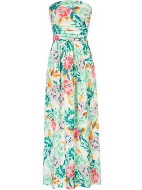 Women's Maxi Dress Green Floral Strapless Neck Sleeveless A LINE Summer Comfort